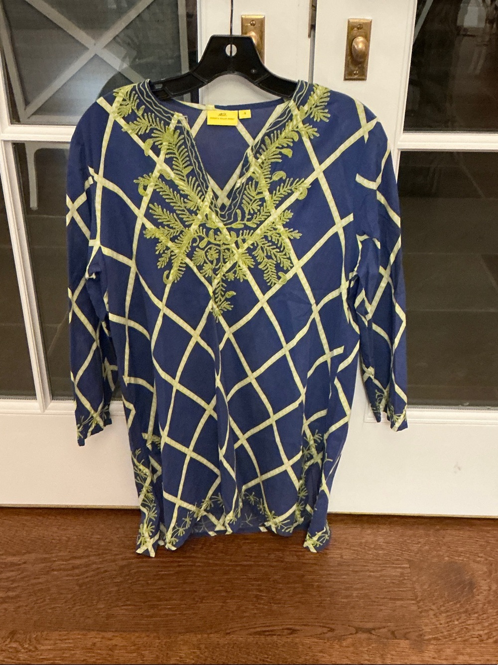 Women’s Navy Blue Embroidered V-Neck Cover Up